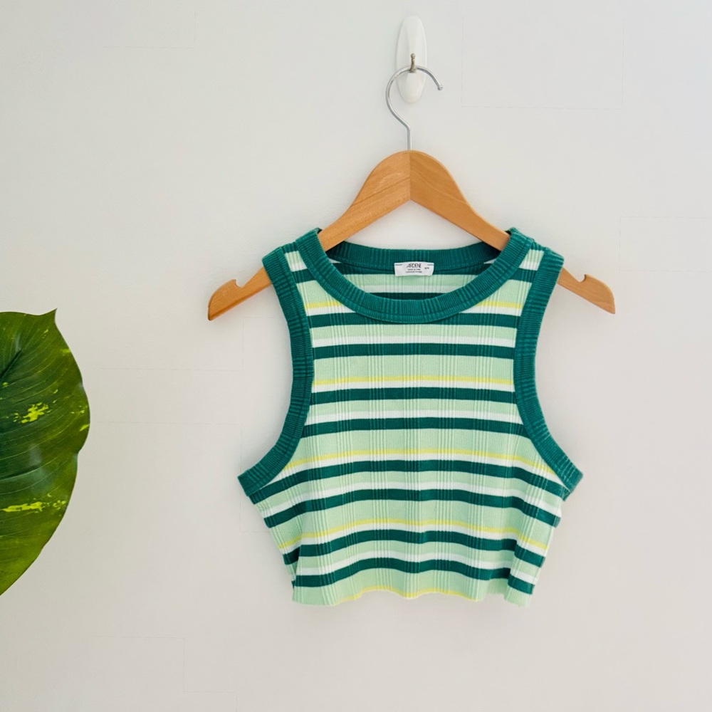 ARDENE | Green Cropped Striped Tank Top Size Medium